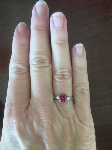 Customer photo review of 3-Stone Red Cushion CZ Ring in Sterling Silver 1.25ct