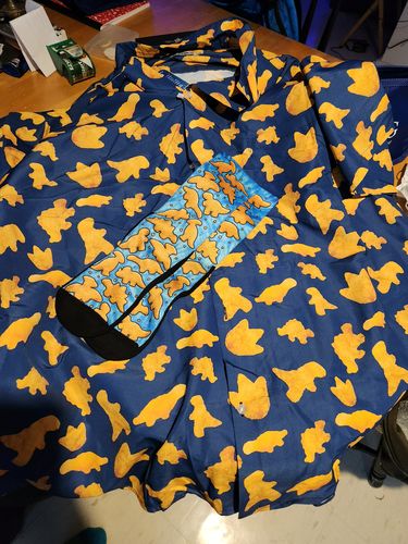 Customer photo review of Dinosaur Chicken Nuggets Blue Button Up Shirt