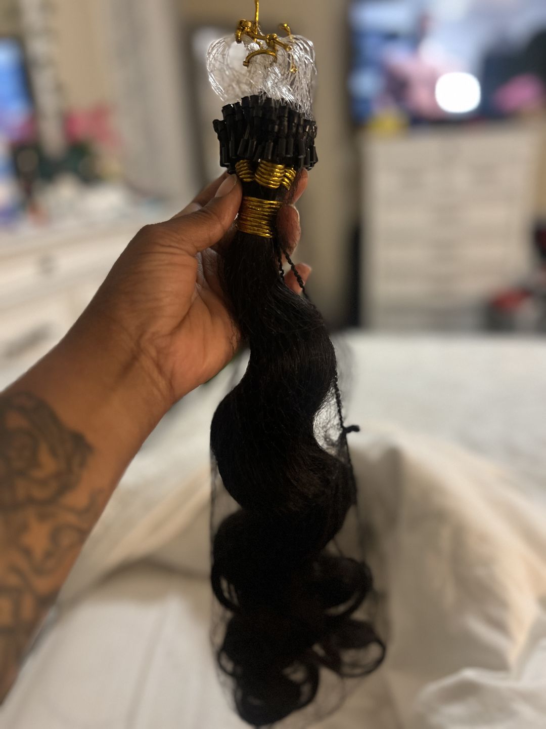 Customer photo review of Natural Color Body Wave Micro Loop Hair Extension