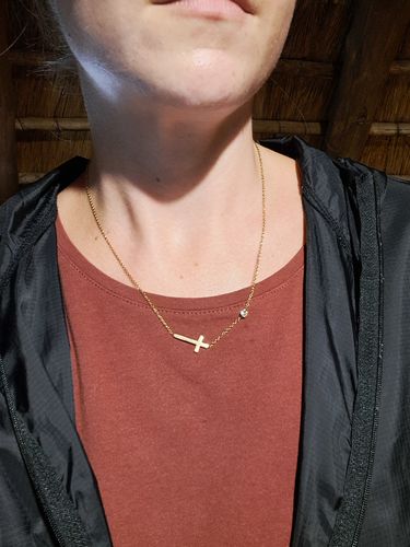 Customer photo review of Paloma Cross Necklace