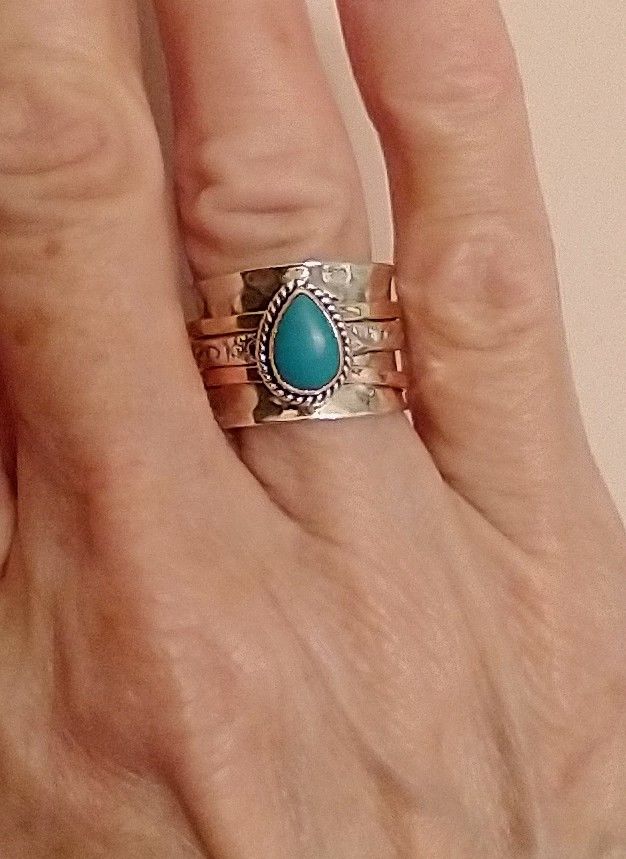 Customer photo review of Teardrop Turquoise Fidget Ring Sterling Silver