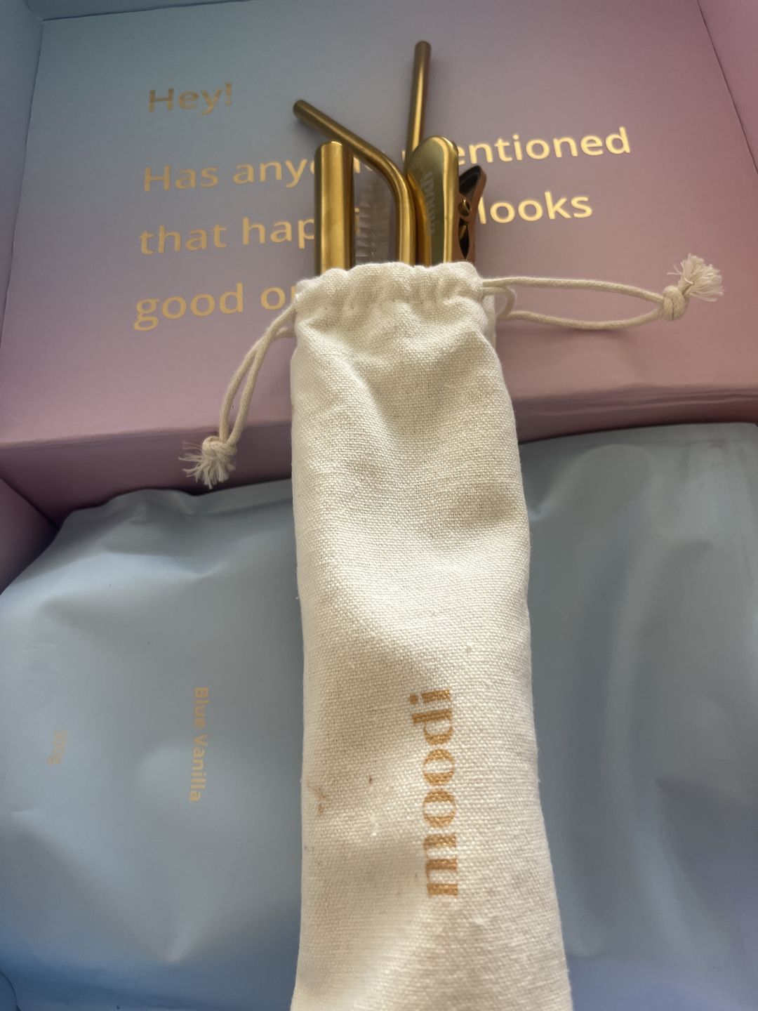 Customer photo review of Golden Reusable Straw Set