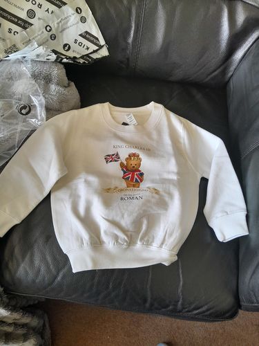 Customer photo review of Kensington Bear- Personalised Kings Coronation Kids Sweatshirt