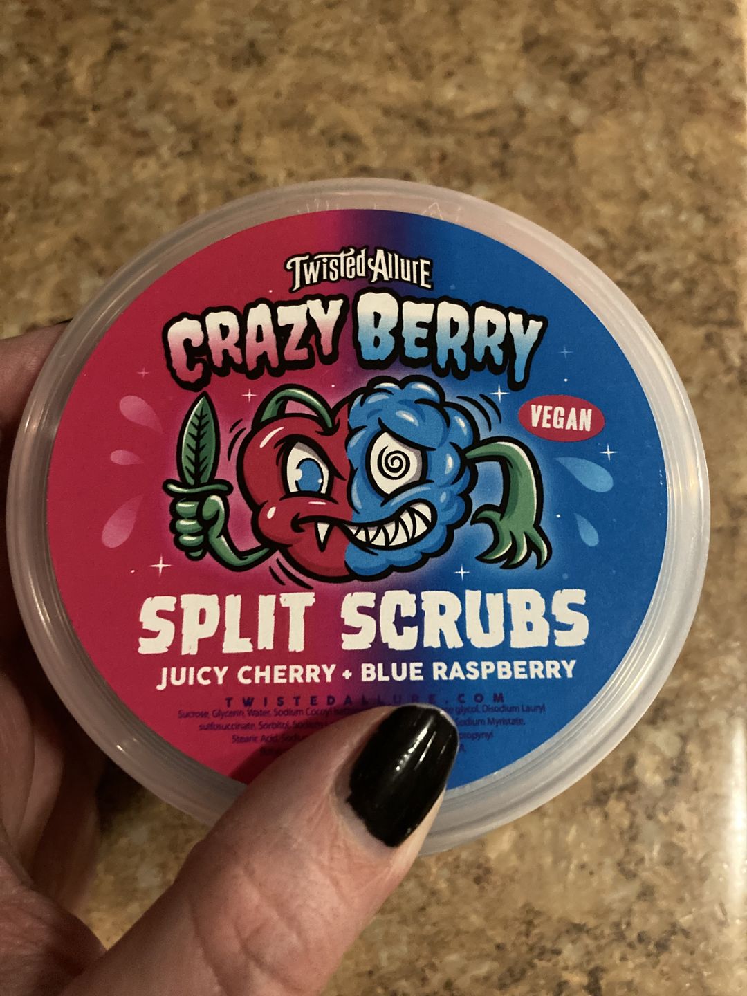 Customer photo review of Crazy Berry Split Scrub (Blue Raspberry & Cherry)
