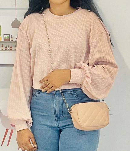 Customer photo review of Snow Pink Balloon Sleeve Pullover