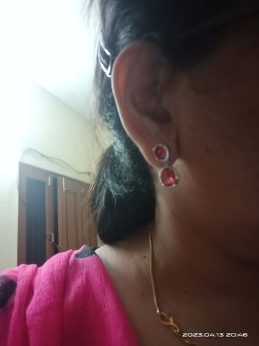 Customer photo review of Rubans Ruby Studded AD Earrings