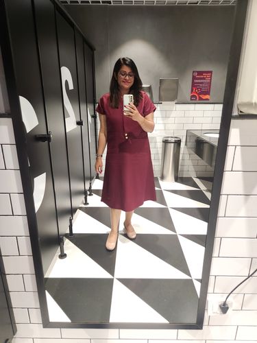 Customer photo review of Below Knee A Line Dress With Button Detail - Maroon