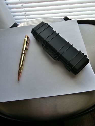 Customer photo review of .308 Real Bullet Authentic Brass Casing Refillable Twist Pen - Tactical Gift Box - Polished Brass