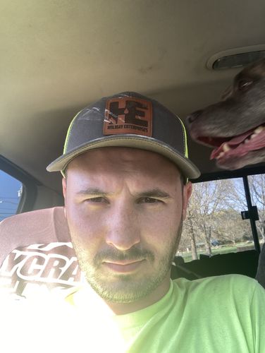 Customer photo review of Custom Leather Patch Trucker Hat - Richardson 112