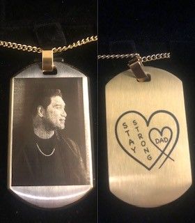 Customer photo review of NZ Made Two Tone 18K Gold Plated Personalised Custom Photo & Text Dog Tag Necklace