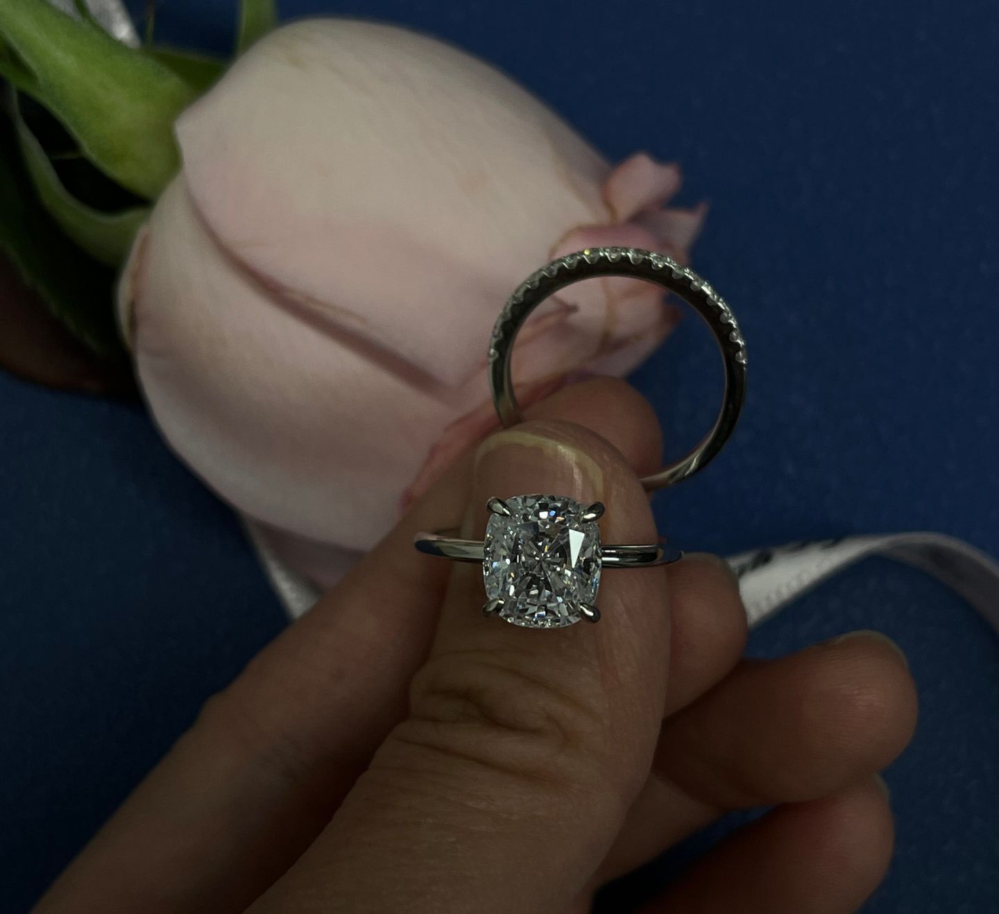 Customer photo review of S925 Classic 3.0 Carat Cushion Cut Bridal Set In Sterling Silver Stackable Wedding Rings