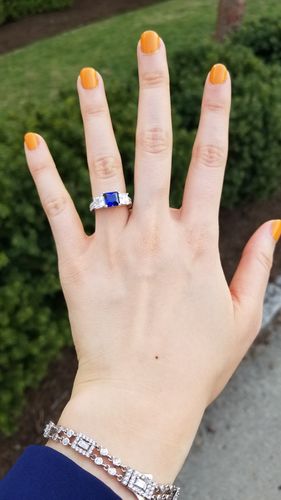 Customer photo review of 3-Stone 1.6ct Simulated Blue Sapphire CZ Ring in Sterling Silver