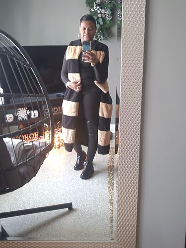 Customer photo review of Faux Fur Colorblock Maxi Vest