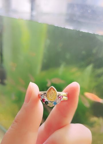 Customer photo review of PERSONALIZED 1-7 BIRTHSTONES WATER DROP BIRTHSTONE RING