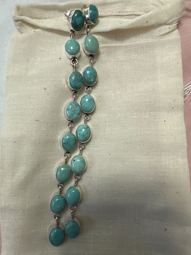 Customer photo review of Navajo Sterling Silver & Natural Turquoise Dangle Earrings Signed