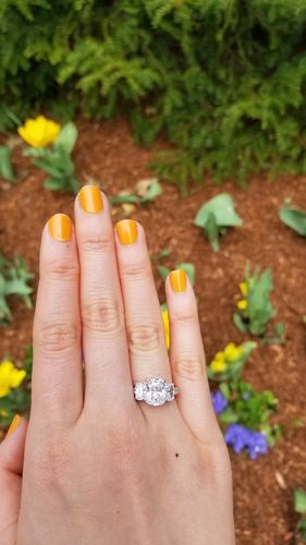 Customer photo review of 3-Stone 2.6ct Cushion CZ Ring in Sterling Silver