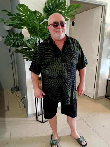 Customer photo review of Chemise imprimée rayée à manches courtes pour hommes