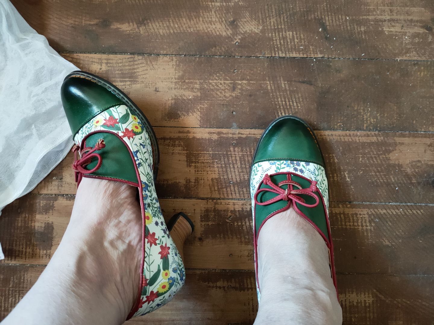 Customer photo review of Vintage Hand-embossed Leather Low Heels