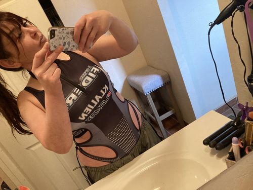 Customer photo review of NEV Zip Up Hollow Letter Print Bodysuit