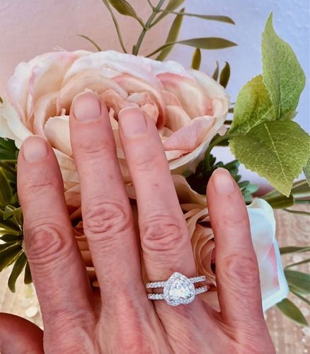 Customer photo review of Halo Heart Heart CZ Ring in Sterling Silver