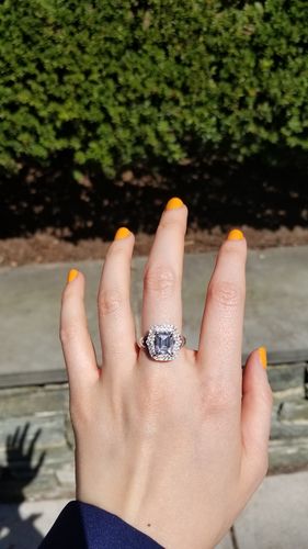 Customer photo review of Halo Emerald Cut CZ Split Shank Ring in Sterling Silver