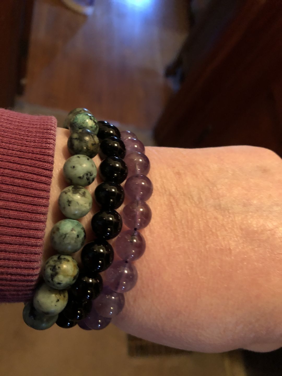 Customer photo review of Bracelets to Avoid Bad Dreams -  Amethyst, Turquoise, Onyx