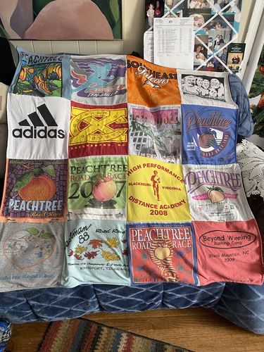 T-shirt quilt with running, fitness themes by Blanca from NC