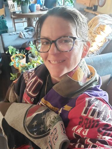 T-shirt quilt with military history, veteran support themes by Cari from SD