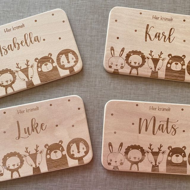 Customer photo review of Personalisiertes Frühstücksbrettchen Große Tierfamilie