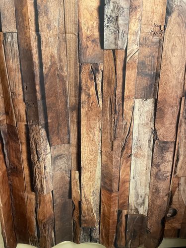 Customer photo review of Rustic Wood Fabric Shower Curtain