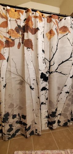 Customer photo review of Birch Bark Fabric Shower Curtain