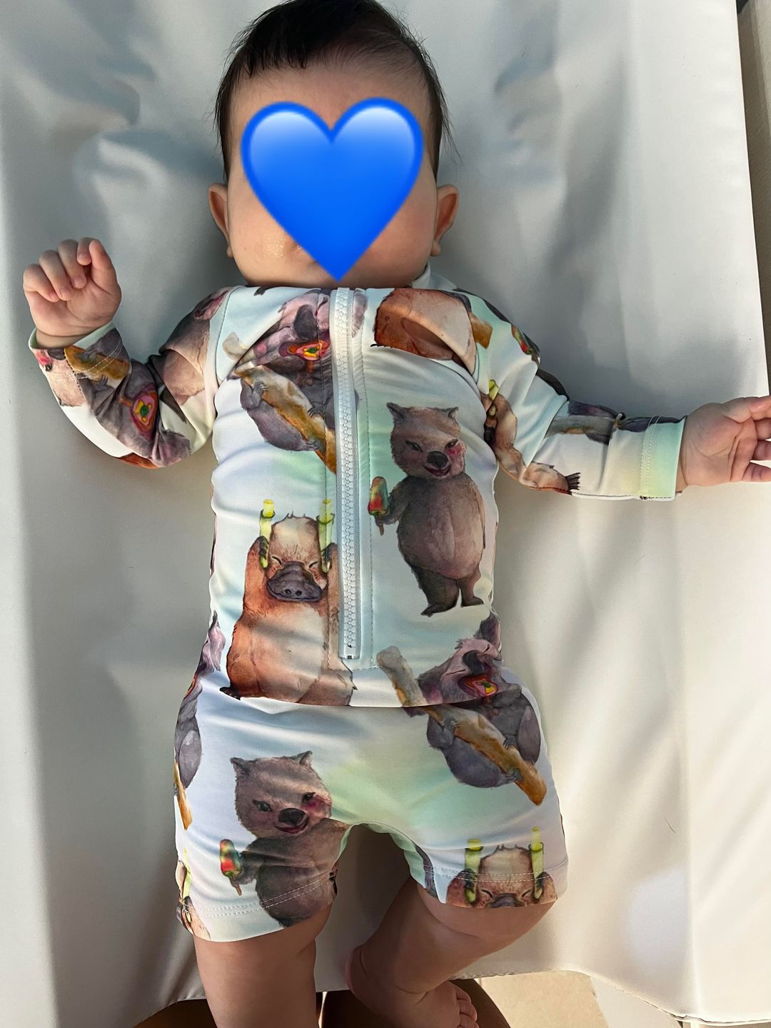 Customer photo review of Ice Cream Animals Unisex Long Sleeve Zip Swimmers