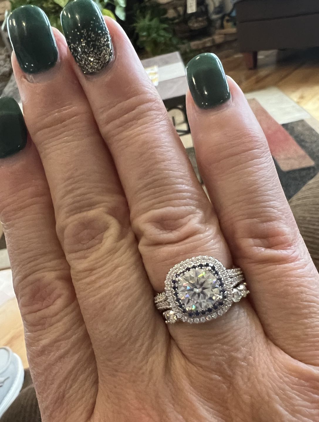 Customer photo review of Double Halo Moissanite Split Shank Pave Engagement Ring