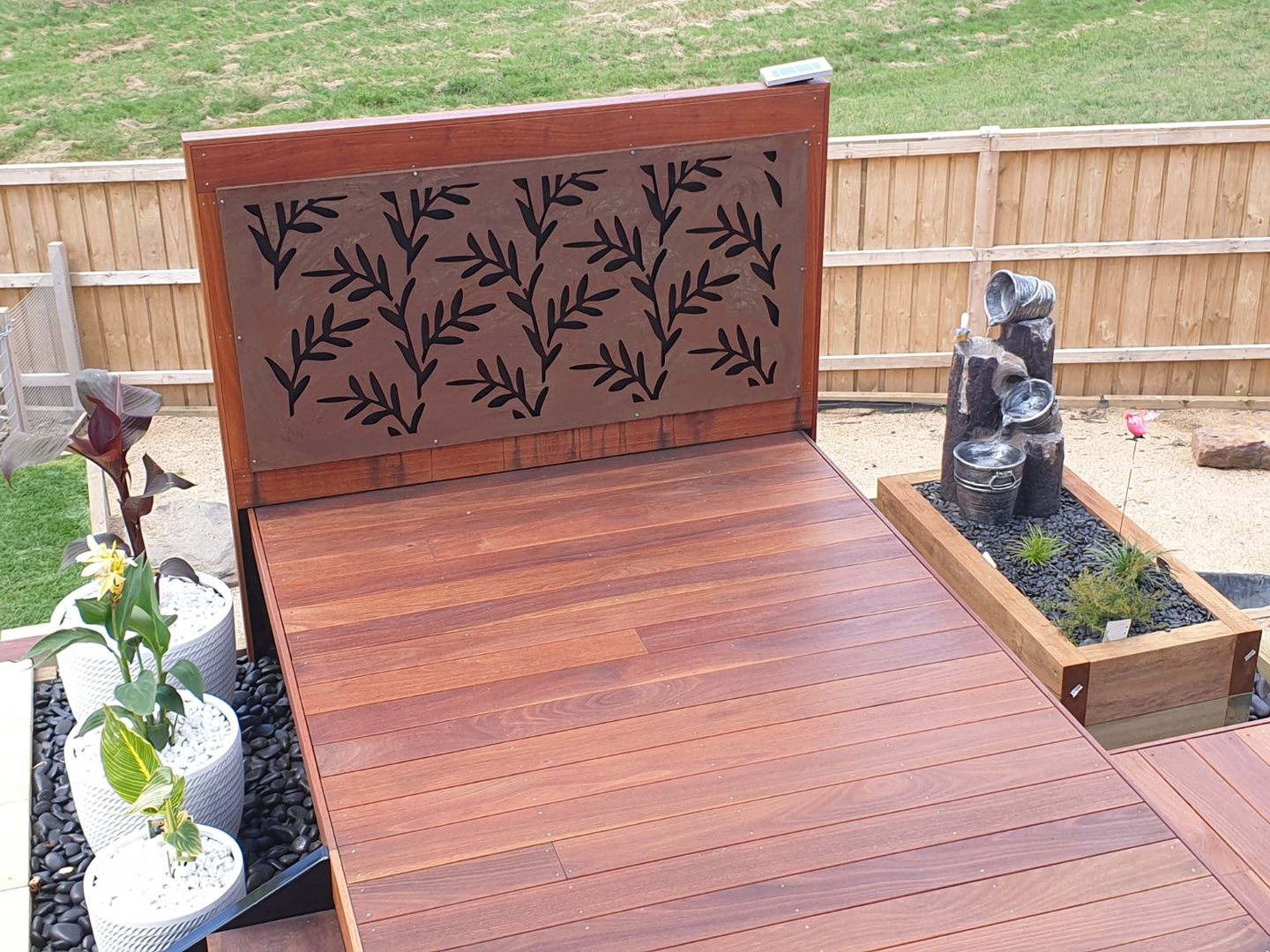 Customer photo review of Solar Cascading Wood and 3 Buckets Water Fountain - 76cm