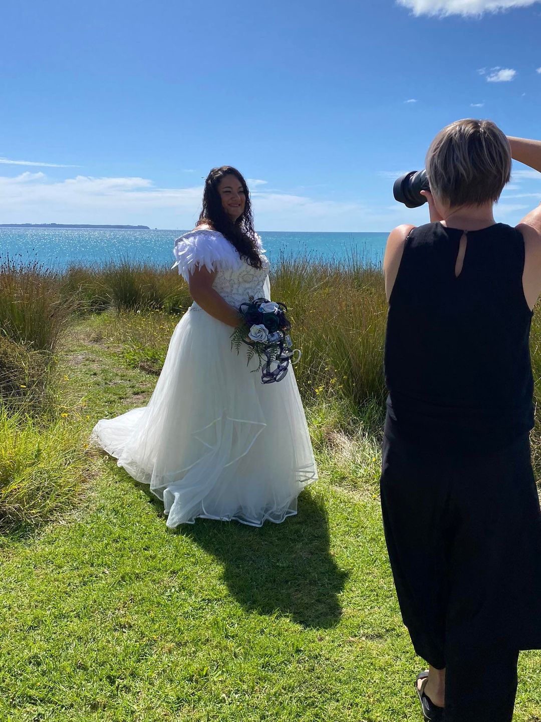 Customer photo review of Beautiful White Wedding Korowai Cape