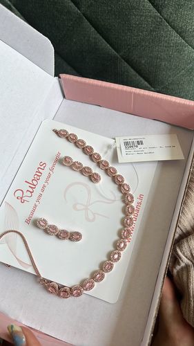 Customer photo review of Rubans Rose Gold Plated Pink & Zirconia Stone Studded Handcrafted Necklace Set.