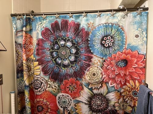 Customer photo review of Elegant Painted Flowers Fabric Shower Curtain