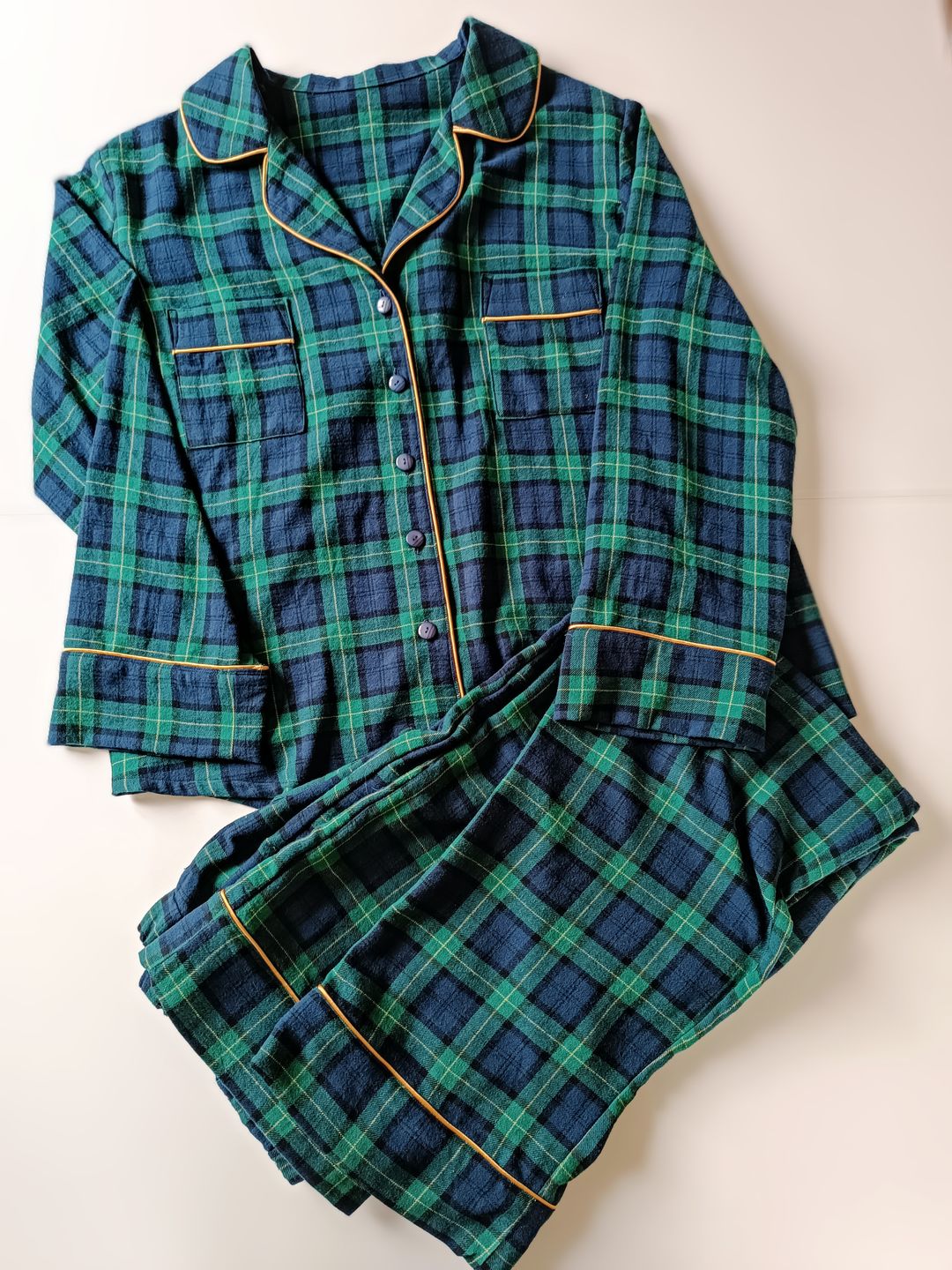 Customer photo review of Navy and Green Tartan Brushed Cotton Fabric