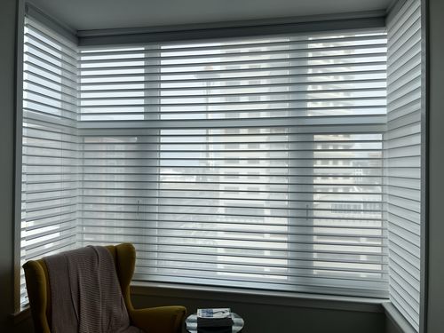 Customer photo review of SmartWings Motorized Shangri-La Sheer Shades 85% Blackout