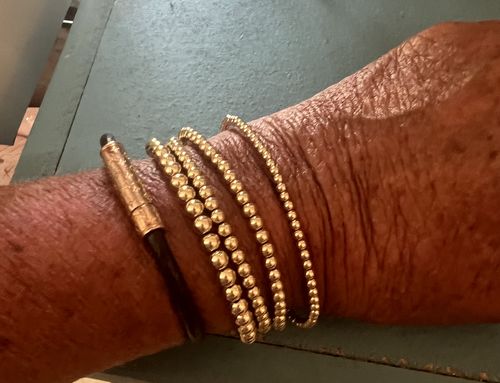 Customer photo review of old english initial juno four bracelet stack (3+4+4+5mm)