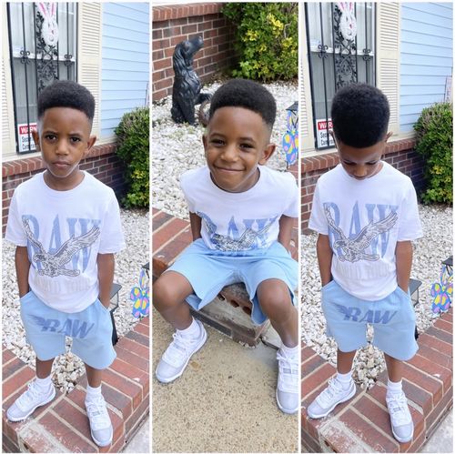 Customer photo review of Kids RAW World Tour Light Blue Bling Crew Neck T-Shirt and RAW Wing Light Blue Bling Cotton Shorts Set