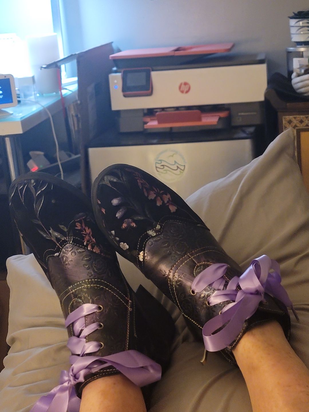 Customer photo review of Genuine Leather Embossed Comfy Ankle Boots