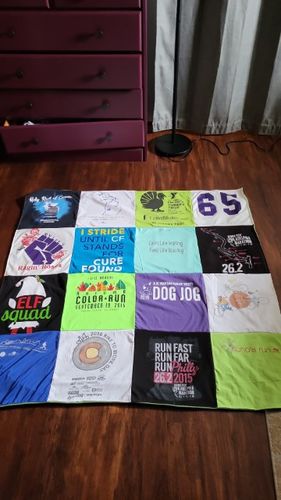 T-shirt quilt with running, fitness themes by Tamara from WA