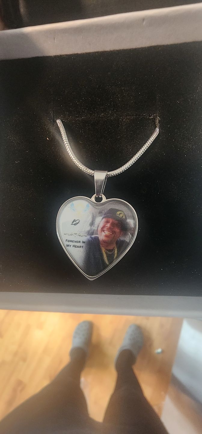 Customer photo review of Custom Name Heart Photo Memorial Necklace