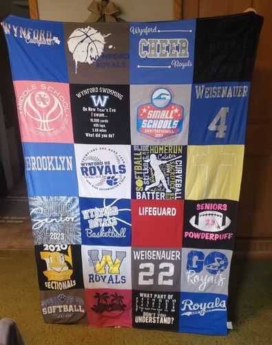T-shirt quilt featuring wynford royals basketball, wynford royals swimming by rachael from OH