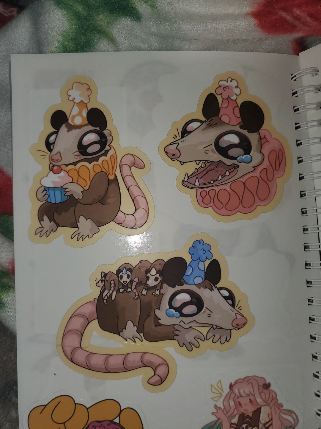 Customer photo review of Sad Party Opossum Stickers!