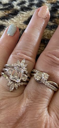 Customer photo review of 3-Stone Flower 2.6ct Emerald Cut CZ Ring Set in Sterling Silver