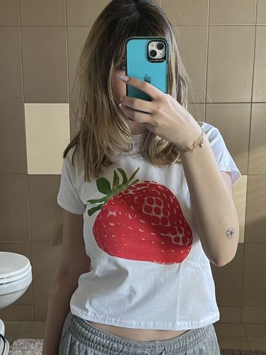 Customer photo review of 'Strawberry Fields' baby tee