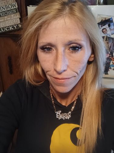 Customer photo review of Double Plated Heart Name Necklace with Hugs and Kisses Chain