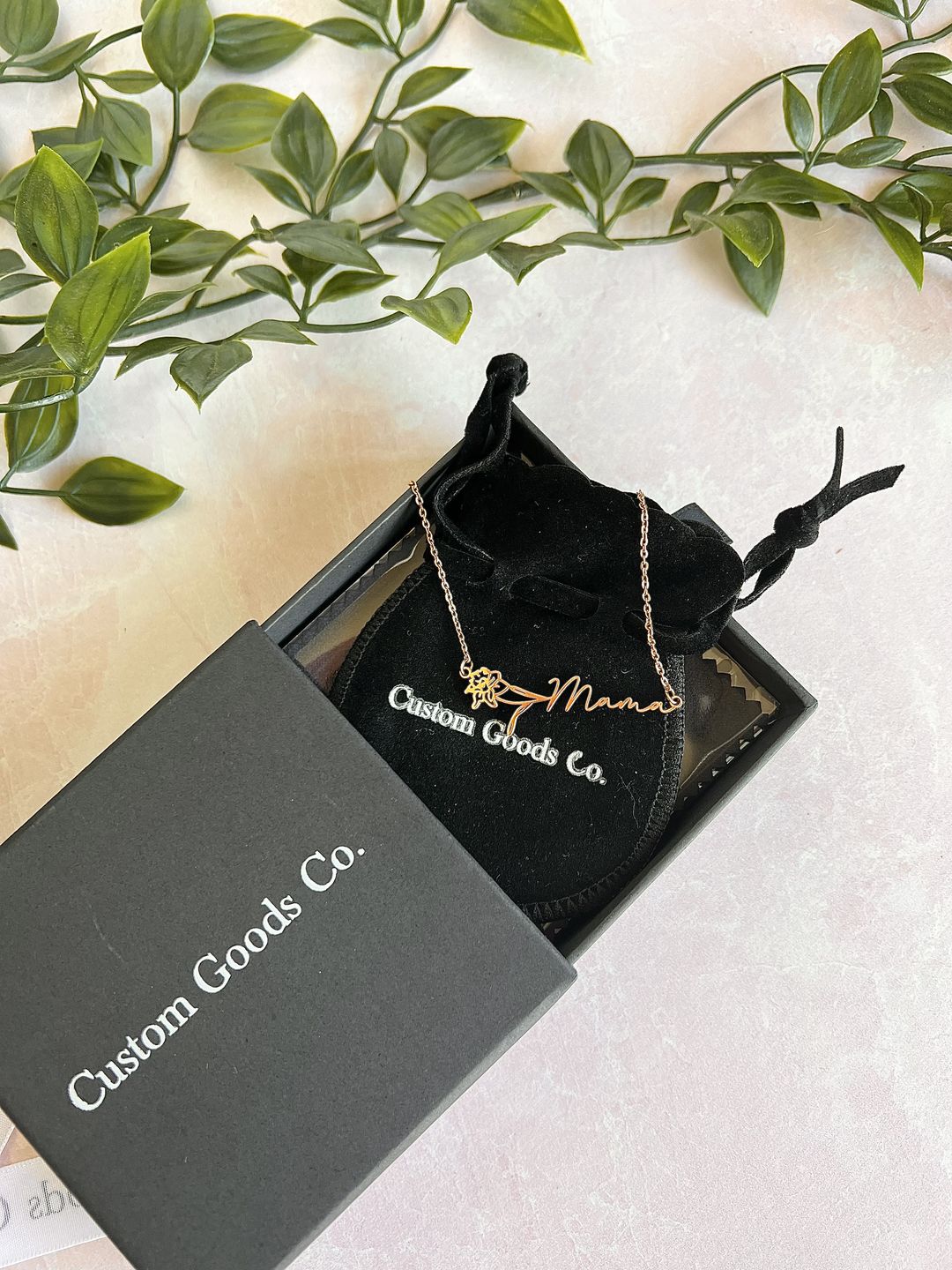 Customer photo review of Horizontally Birth Flower Name Necklace